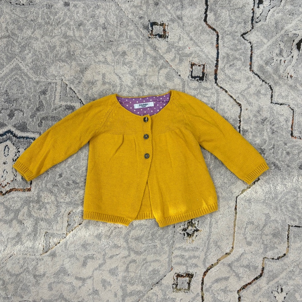 Baby Boden mustard yellow cardigan, 6-12 months